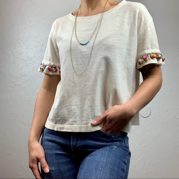 Anthropologie Tops - Anthropologie Lilka Pom Pom sleeve shirt XS
